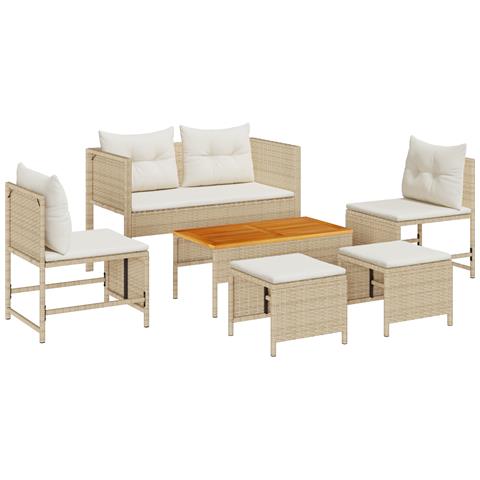 Set Divano da Esterno Beige e Panna Rattan e Tessuto Medio - Foto 1