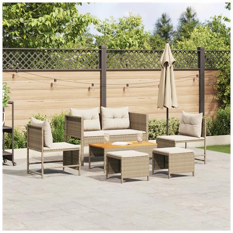 Set Divano da Esterno Beige e Panna Rattan e Tessuto Medio - Foto 2