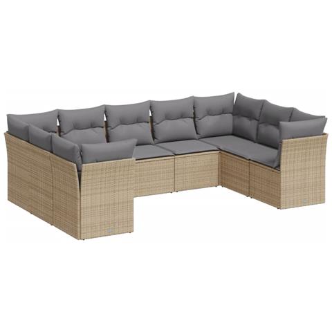 Set Divano da Giardino 9 pz con Cuscini Beige in Polyrattan - Foto 1