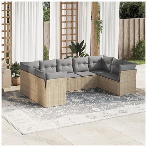 Set Divano da Giardino 9 pz con Cuscini Beige in Polyrattan - Foto 2
