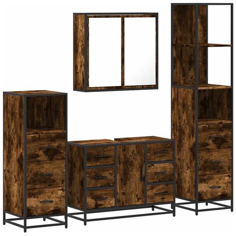 Set Mobili da Bagno 4 pz Rovere Fumo in Legno Multistrato - Foto 1