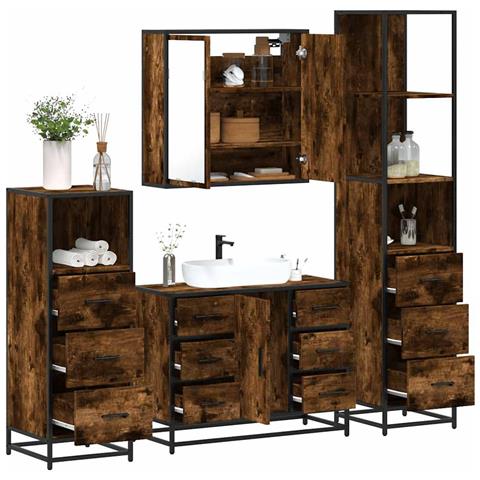 Set Mobili da Bagno 4 pz Rovere Fumo in Legno Multistrato - Foto 2