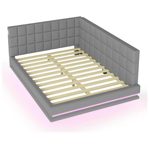 Divano Letto Imbottito 140x200cm, Letto Multifunzionale Con Luce Led, Presa Usb E Rete A Doghe, Tessuto In Velluto, Grigio, Senza Materasso - Foto 4