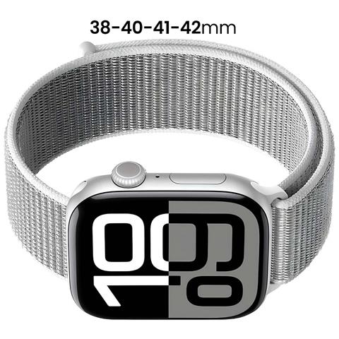 Bracciale Sport Per Apple Watch 38 / 40 / 41 / 42mm In Nylon Tessuto Velcro, Grigio - Foto 2