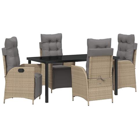 Set da Pranzo per Giardino 5 pcs Beige Poly Rattan - Foto 1