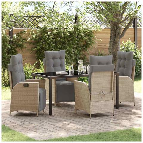 Set da Pranzo per Giardino 5 pcs Beige Poly Rattan - Foto 2