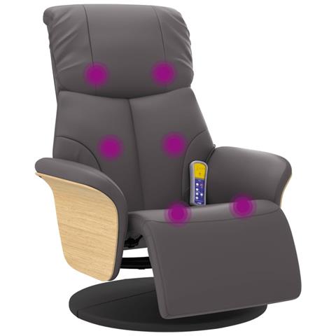 Poltrona Reclinabile Massaggiante Poggiapiedi Grigia Similpelle - Foto 1
