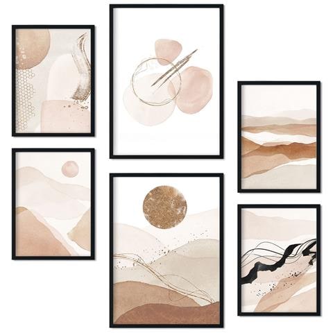 Set Di 6 Stampe Collezione Di Poster Astratti Del Deserto Con Estetica Collage Per La Decorazione D'interni A3 & A4 Senza Cornice - Foto 1