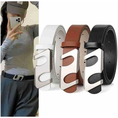 Elegante Cintura Con Fibbia A S - Cintura In Pelle Pu Con Fibbia A S In Lega Per Jeans E Abiti Black - Foto 2