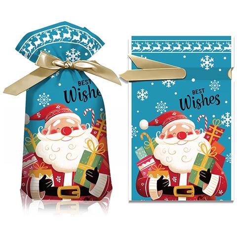 Sacchetti Di Natale Per Dolci, Design Renna Babbo Natale, 12x17cm, Confezione Da 50, Sacchetti Regalo Con Coulisse - Foto 2