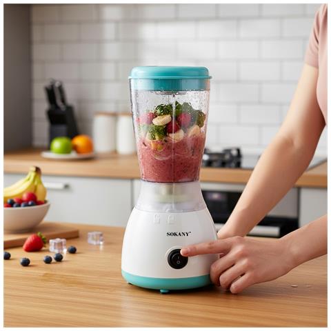 Mini-frullatore 500ml 300w Multifunzione Con Lame Inox, Bianco / Blu - Foto 2
