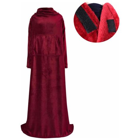 Coperta Indossabile Oversize Con Maniche E Tasca, Chiusura Regolabile A Strappo 150x180cm Red - Foto 1