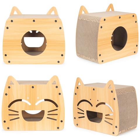 Tiragraffi per gatti, letto MDF ecologico a forma di gatto, 44x25x38 cm - Foto 4