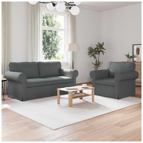 Divano 2 pcs Grigio scuro 175 x 82 x 80 cm Tessuto - Foto 2
