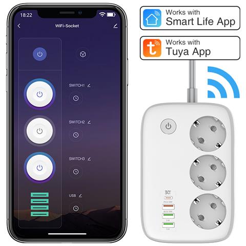 Ciabatta Multipresa Smart Wi-fi, 3 Prese Eu + 4 Usb Qc /pd, Controllo Da Smatphone App Dedicata - Multipresa Intelligente Con Timer E Controllo Individuale, Compatibile Con Alexa E Google Home - Foto 1