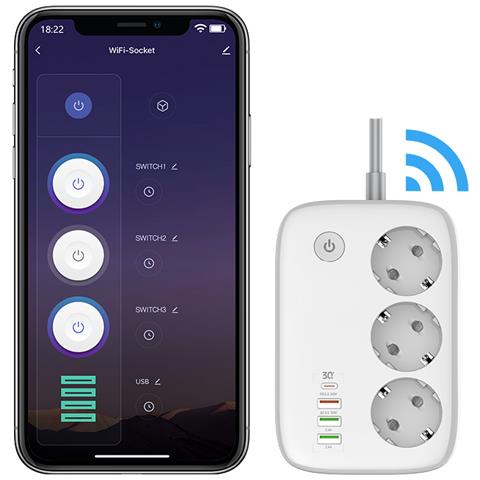 Ciabatta Multipresa Smart Wi-fi, 3 Prese Eu + 4 Usb Qc /pd, Controllo Da Smatphone App Dedicata - Multipresa Intelligente Con Timer E Controllo Individuale, Compatibile Con Alexa E Google Home - Foto 2