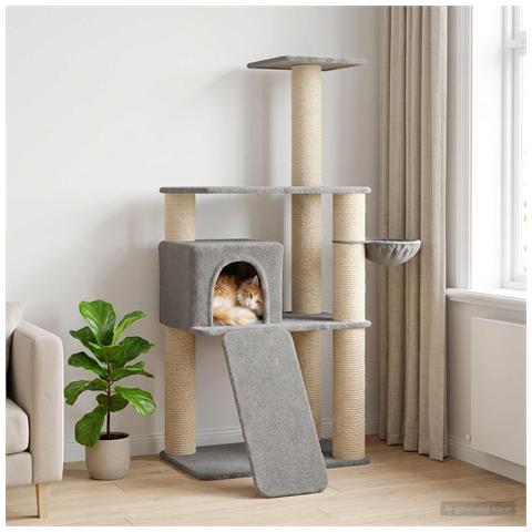 Albero per gatti con pali per graffiare in sisal Grigio Chiaro - Foto 2