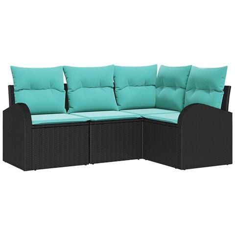 Set Divano da Giardino 4 pcs Nero e Turchese polyrattan - Foto 1