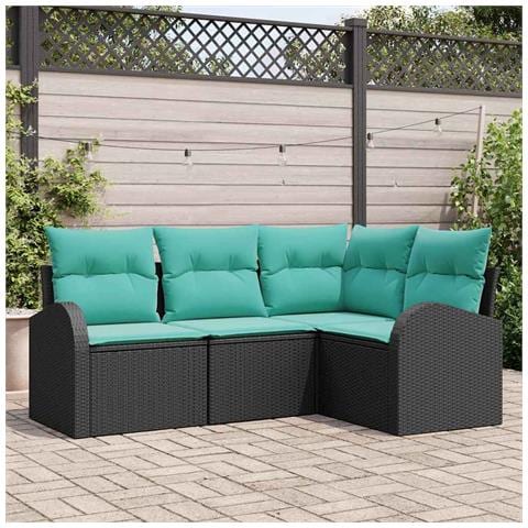 Set Divano da Giardino 4 pcs Nero e Turchese polyrattan - Foto 2