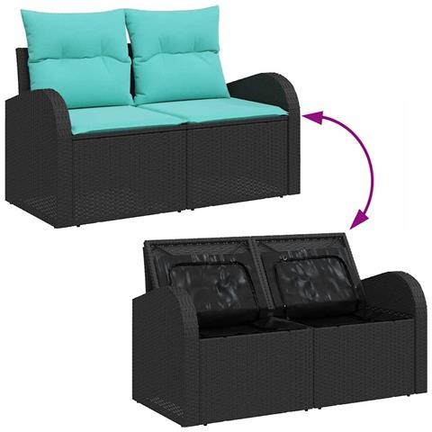 Set Divano da Giardino 4 pcs Nero e Turchese polyrattan - Foto 9