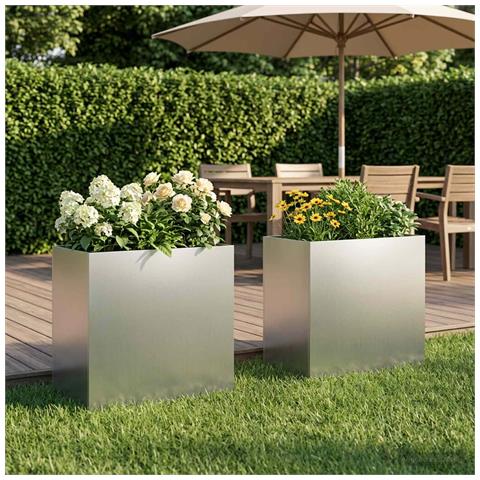 Vaso da giardino 2 pz Argento 50 x 30 x 40 cm Acciaio zincato - Foto 2