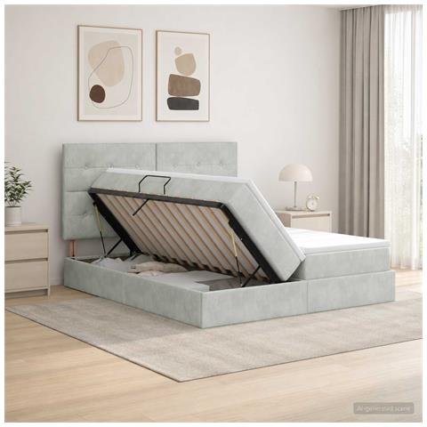 Letto con Contenitore Grigio Chiaro 180 x 200 cm Velluto - Foto 2