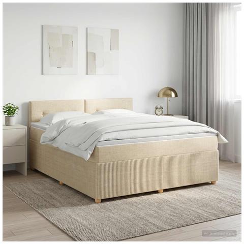 Letto box spring con materasso Crema 140 x 190 cm Tessuto - Foto 10