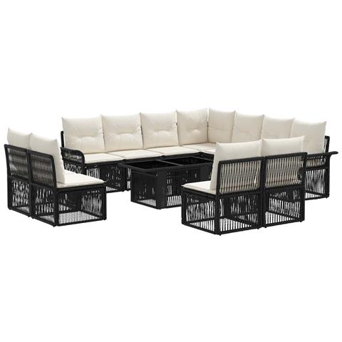 Set Divano da Giardino 12 pz Nero e Bianco Crema polyrattan - Foto 1
