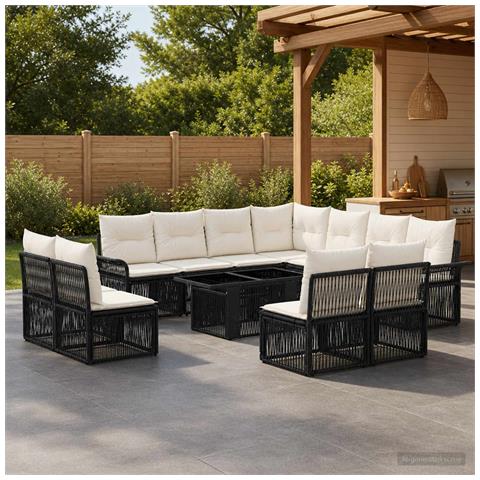 Set Divano da Giardino 12 pz Nero e Bianco Crema polyrattan - Foto 9