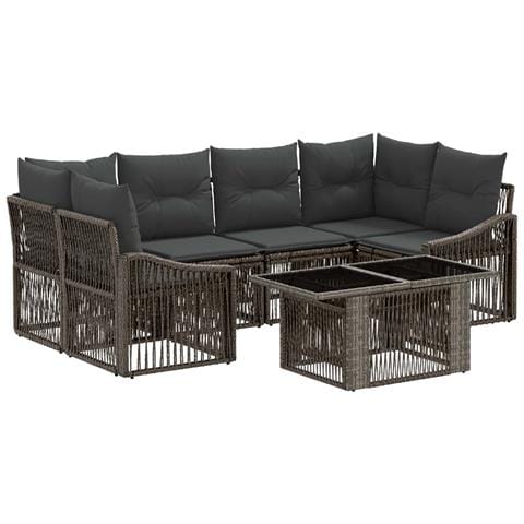 Set Divano da Giardino 7 pz Grigio e Grigio Scuro polyrattan - Foto 1