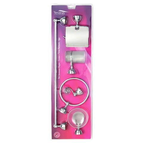 Set accessori bagno cromo / vetro satinato, 6 pezzi - Foto 2