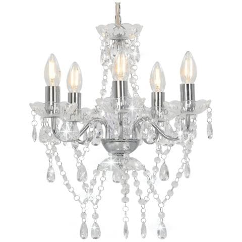 Lampadario Con Perline Di Cristallo Argento Tondo 5 E14 - Foto 1