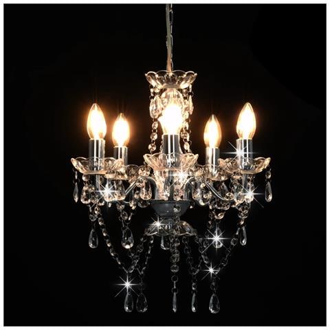 Lampadario Con Perline Di Cristallo Argento Tondo 5 E14 - Foto 7