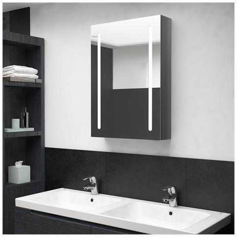 Armadietto Bagno con Specchio e LED Grigio Lucido 50x13x70 cm - Foto 2