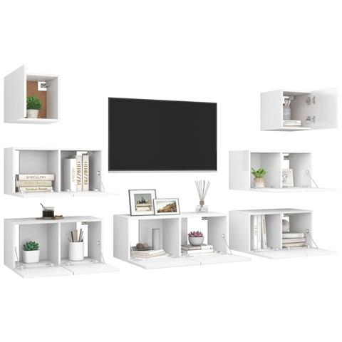 Set Mobili Porta TV 7 pz Bianco in Legno Multistrato - Foto 2
