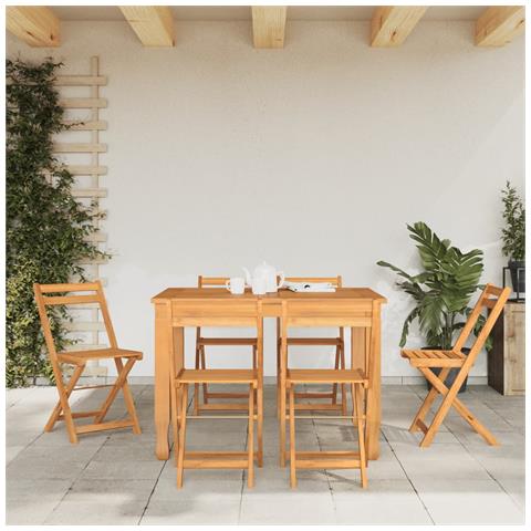 Sedie Pieghevoli Da Bistrò 6 Pz In Legno Massello Di Acacia - Foto 3