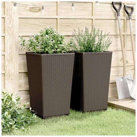Fioriere Da Giardino 2 Pz Marrone 32,5x32,5x57 Cm In Pp - Foto 3