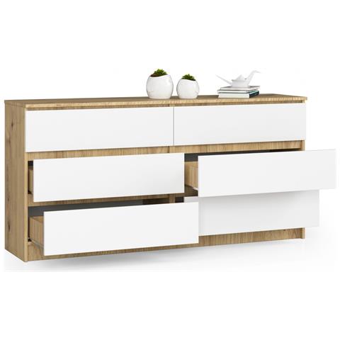 Cassettiera K160, 6 cassetti, 160x40x77 cm, Colore Quercia Artisan e Bianco - Foto 2