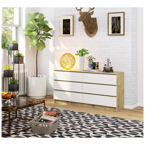 Cassettiera K160, 6 cassetti, 160x40x77 cm, Colore Quercia Artisan e Bianco - Foto 4