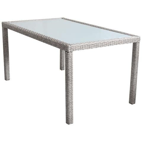 Tavolo Rettangolare 150x90 Cm Da Esterno Giardino Con Struttura In Acciaio Rivestito In Wicker E Piano In Vetro Opaco 5 Mm Portorico - Foto 1
