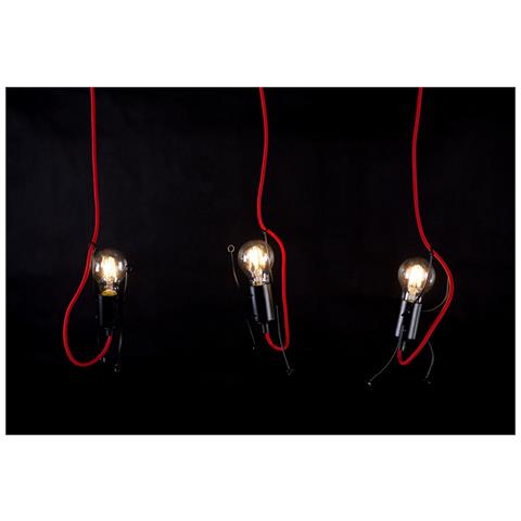 Sospensione 3 Luci Moderna Bobi In Acciaio Nero E Cavi Rossi A Figura Umana - Foto 2
