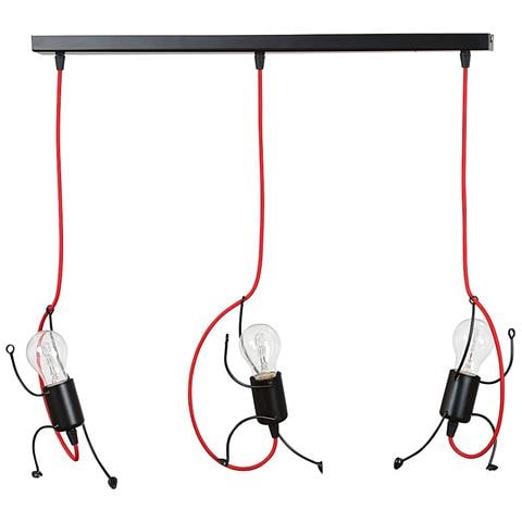 Sospensione 3 Luci Moderna Bobi In Acciaio Nero E Cavi Rossi A Figura Umana - Foto 1