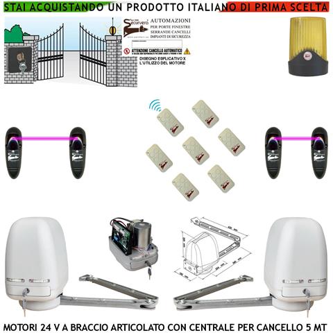 Automazione Cancello Kit Motori Braccio Articolato 24 V 2 Ante Da 0,5 A 2,5 Mt Centrale 220/24 V Faro Selettore 2 Copp - Foto 1