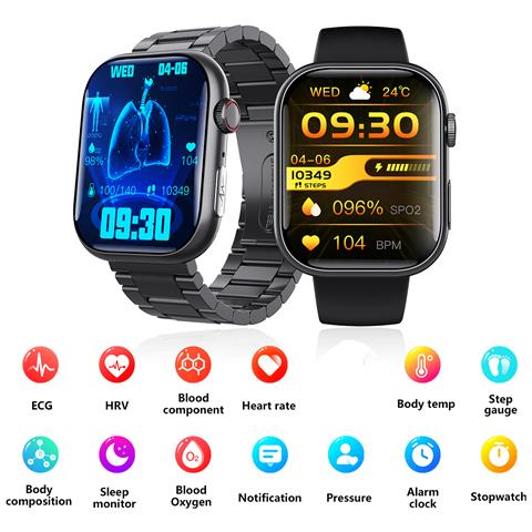 Orologio Ecg Intelligente Con Cardiofrequenzimetro, Fitness Tracker, Con Più Modalità Sportive Black Bamboo Edition Strap - Foto 2