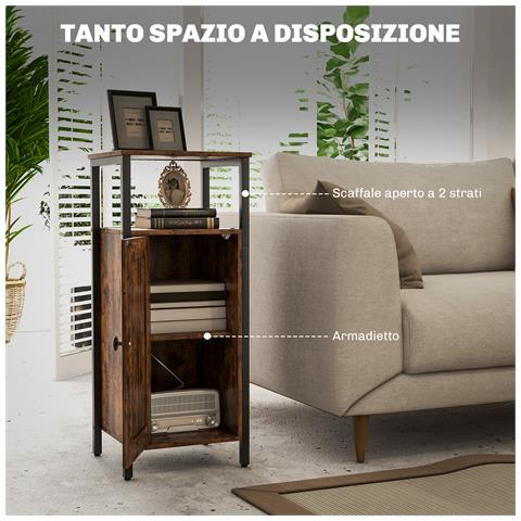 Comodino Industriale con 2 Ripiani e Scaffale Interno Regolabile, in Legno e Acciaio, 34x30x80 cm, Marrone - Foto 2