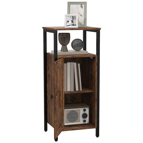 Comodino Industriale con 2 Ripiani e Scaffale Interno Regolabile, in Legno e Acciaio, 34x30x80 cm, Marrone - Foto 1