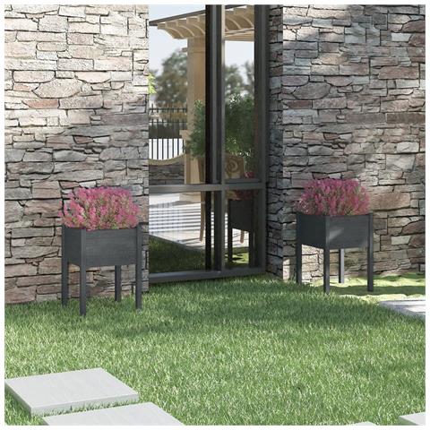 Fioriere Da Giardino 2 Pz Grigie 50x50x70 Cm Massello Di Pino - Foto 8