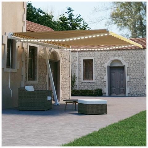 Tenda Da Sole Retrattile Manuale Led 450x300 Cm Gialla Bianca - Foto 8