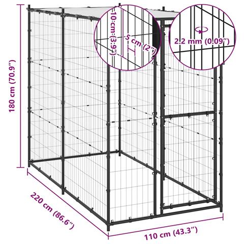 Lusso Casadino - Gabbia Per Cani Da Esterno In Acciaio Con Tetto 110x220x180 Cm - Foto 6