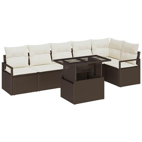 Set Divano da Giardino  7 Pezzi con Cuscini Marrone Rattan Sintetico, Divano da Giardino 2 Posti  con Cuscini Marrone Rattan Sintetico - Foto 1